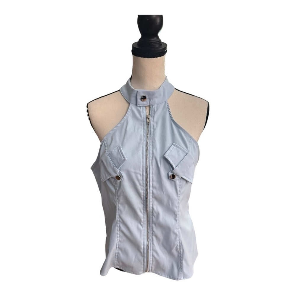 Chic Women's Halter Blouse - Light Blue